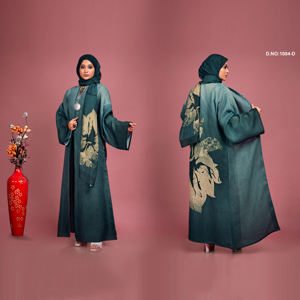 <b>Women</b> Linen Open Front <b>Shrug</b> with Bold Abstract Back Print Full Length - Product Image 4