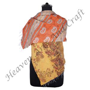 SC1028 Vintage Kantha travail coton fait à la main écharpe Design à la mode filles partout cousu à la main Style uni longue longueur - Product Image 2