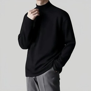 Autumn Winter <b>Men's</b> Trendy Slim Fit <b>Top</b> 100% Cotton Double Sided Fleece Base Layer with <b>Turtle</b> <b>Neck</b> Plus Size Smooth Silhouette - Product Image 1