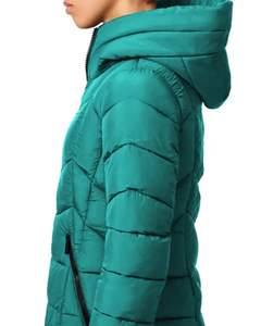 Customized <b>Women</b> Long Quilted <b>Puffer</b> <b>Jacket</b> Dark Olive Green Hooded <b>Lightweight</b> Winter Coat With Zipper For Casual Outdoor Wear - Product Image 6