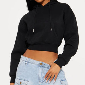 Sudadera con capucha de lana de algodón 100% de peso pesado para mujer/precio al por mayor logotipo personalizado diseño elegante recortado última Sudadera con capucha 2025 - Product Image 3