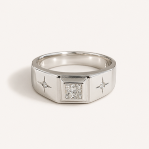 Princess Cut CZ Signet <b>Ring</b> Rhodium Plated White <b>Gold</b> Boho Geometric <b>Dainty</b> Wedding Jewelry - Product Image 5
