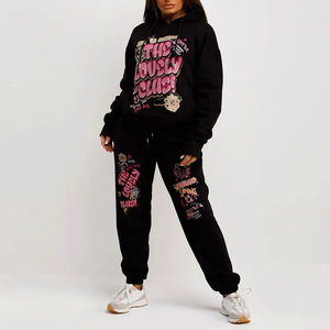 Meilleur OEM Vente en gros Survêtement Qualité Style unique pour femmes Survêtement empilable Vente en ligne Ensemble pantalon et capuche à manches longues pour femmes - Product Image 2