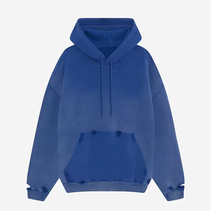 Cielo azul peso pesado de gran tamaño rasgado streetwear hombres gráfico sol se desvaneció vintage lavado ácido Sudadera con capucha apenado - Product Image 6
