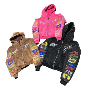 Personalizado de gran tamaño de lujo vintage logo boxy 500gsm 3D puff impresión francés Terry algodón zip up vintage lavado Sudadera con capucha desgastada - Product Image 5