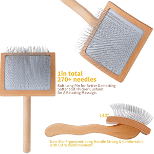 Cepillo Deslanador Ergonómico de Acero Inoxidable con Púas Largas y Mango de Madera, Seguro para el Aseo de Perros de Pelo Largo como Golden Retrievers - Product Image 2