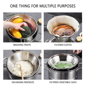 Poêle à frire en acier inoxydable de conception moderne avec passoire conique, poignée en fil métallique, revêtement antiadhésif, compatible gaz et induction - Product Image 4