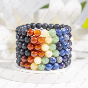 Bracelet de méditation en perles de cristal de guérison de haute qualité, diffuseur de lave 7 chakras, rondes de 8 mm, pour la mode et la méditation - Product Image 1