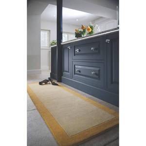Handmade Plush <b>Yellow</b> <b>Wool</b> Rug with Striped Border for Living Room - Product Image 4
