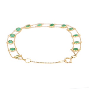 Joyería minimalista hecha a mano para mujer, pulsera elegante de Esmeralda ovalada Natural, oro amarillo sólido de 18K, pulsera delicada, regalo de cumpleaños - Product Image 2