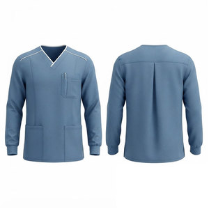 Stylish Men Long Sleeve <b>Scrub</b> <b>Tops</b> Medical Uniform V Neck Workwear Breathable Material Utility Pockets Healthcare - Product Image 1