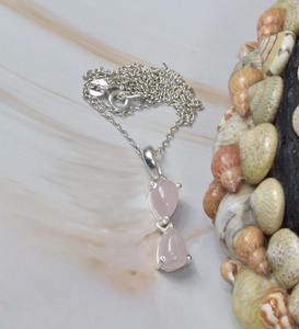Colgante de cadena de piedras preciosas de Plata de Ley 925 de cuarzo rosa natural con cadena o sin piedra DE NACIMIENTO DE OCTUBRE regalo para ella 2 piedras colgantes - Product Image 2