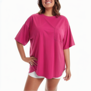 T-shirt décontracté pour femmes grande taille, long, ample, imprimé, manches courtes, 100% coton, respirant, écologique - Product Image 1