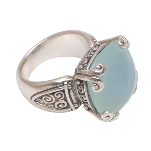 Bague de cocktail en argent sterling 925 élégante faite à la main pierre précieuse de calcédoine bleue à la mode avec pierre naturelle pour les mariages - Product Image 3