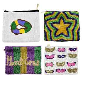 Hecho a mano nueva moda Mini cremallera con cuentas monedero tarjetero festivales especiales pequeña cartera para mujeres niñas-Mardi Gras - Product Image 6