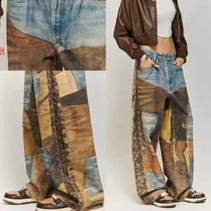 Pantalon évasé vintage pour homme en coton 100% personnalisé, coupe slim, jean décontracté, taille mi-haute, patchwork de haute qualité - Product Image 3