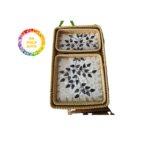 Plateau en rotin incrusté de perles fait à la main pour un décor naturel écologique et une utilisation de table artisanale décorative - Product Image 3