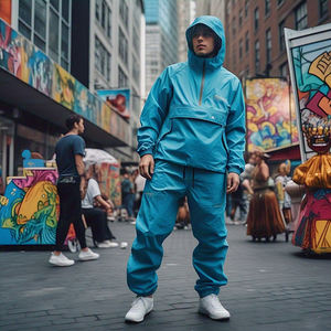 Surdimensionné coupe-vent à capuche veste pantalon de pluie ensembles hommes extérieur pluie coupe-vent demi fermeture éclair survêtement hommes - Product Image 1