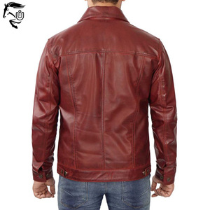 Veste en cuir Vintage décontractée pour hommes personnalisée de haute qualité conception OEM printemps automne hiver respirant coupe-vent 120g fermeture éclair en tissu - Product Image 5
