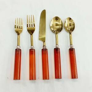 Decorative Tableware Antique Popular Round Thick Resin Handle <b>Cutlery</b> Set Gold Plated <b>Stainless</b> <b>Steel</b> <b>Cutlery</b> for Wedding - Product Image 3