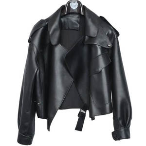 เสื้อแจ็กเก็ตหนังแกะแท้สั้นกันลมสำหรับผู้หญิง2025ออกแบบสไตล์ผ้าใบแบบทางการ - Product Image 1