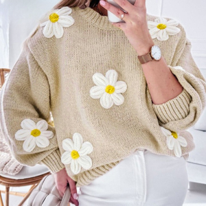 เสื้อสเวตเตอร์ถักสำหรับผู้หญิงเสื้อผ้าฤดูหนาวดีไซน์ดอกไม้3D ทันสมัย - Product Image 1