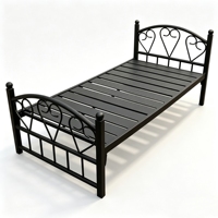 Lit simple en métal avec motif cœur décoratif, cadre de lit en fer pour chambre de location ou dortoir