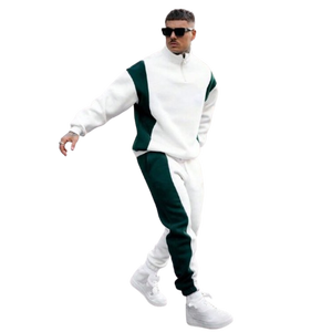 ชุดวอร์มผู้หญิงสไตล์ Y2K สีเขียวขาว แบบสองชิ้น เสื้อฮู้ดมีซิปครึ่งตัว กางเกงจ็อกเกอร์ ชุดลำลองสีตัดกัน สำหรับออกกำลังกาย - Product Image 1