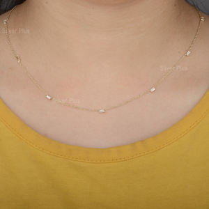 คอลเลกชันล่าสุด14K สร้อยคอทองคำแท้สร้อยคอเพชรบาแกตต์ธรรมชาติผู้ผลิตเครื่องประดับที่เรียบง่าย - Product Image 5