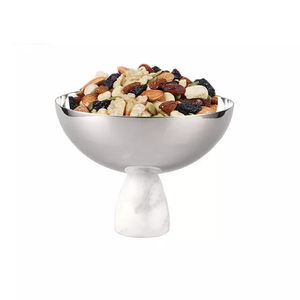 Elegante Tazón para Servir en Casa, Hotel o Restaurante, Tazón para Frutas de Mármol y Metal Color Plata, Tazón Moderno para Ensaladas, Sopas y Platos - Product Image 1