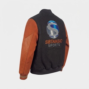 Chaqueta de Lana Personalizada de Alta Calidad, Estilo Letterman, Color Negro y Naranja, Cuerpo de Lana, Mangas de Piel de Oveja, Cierre de un Botón, para Invierno - Product Image 4