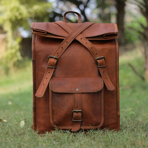 Mochila de cuero genuino marrón hecha a mano Unisex mochila Vintage logotipo personalizado moda deporte viaje bolsa de lona durante la noche caramelo - Product Image 1