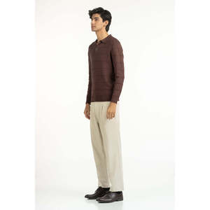 เสื้อสเวตเตอร์ผู้ชายทรงปกติ ผ้าฝ้ายถัก 100% รุ่น MN-SWT-WS25-065B ปิดซิป กระดุมลายพิมพ์ ลายทาง โลโก้ สำหรับฤดูใบไม้ผลิ - Product Image 1