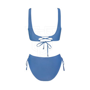 2024 Women's Solid Color Hot Beach Bikini Set Two-Piece High Quality Spandex/Nylon Swimwear Plain Dyed - Product Image 2