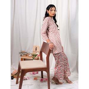 ชุดเซ็ตผ้าฝ้ายพิมพ์ลายบล็อกสีขาวสำหรับผู้หญิง  ใส่ได้ทุกวัน  แบบสองชิ้น  ไซส์ XXS XS XL  ดีไซน์สองชิ้น - Product Image 4