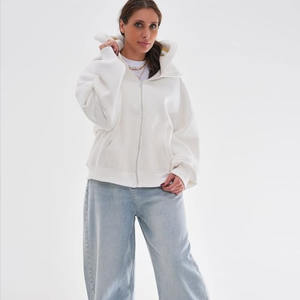 Sudadera con capucha unisex de gran tamaño con estampado de serigrafía de alta calidad y cremallera completa para hombre, Jersey polar de algodón con hombros caídos - Product Image 4