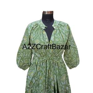 Robe midi florale vintage Himanshi faite à la main, manches longues, blocs de couleur, coton respirant, coupe ample, décontractée, pour tous les jours - Product Image 3