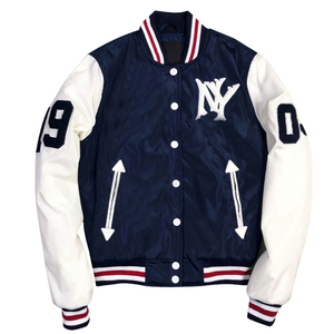 เสื้อแจ็กเก็ตทีมเบสบอลมหาวิทยาลัยซักด้วยแขนสีขาว - Product Image 4