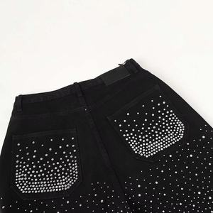 Oversized Vintage Black Baggy Button Closure Unisex Rhinestone Distressed <b>Men</b> Denim Pants <b>Flare</b> Staight Leg <b>Jeans</b> - Product Image 4