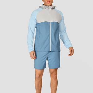 Nouvelle conception, fabricant personnalisé, 100% polyester tricoté, imperméable, respirant, à capuche, gris fumée, bleu acier, pour hommes - Product Image 1
