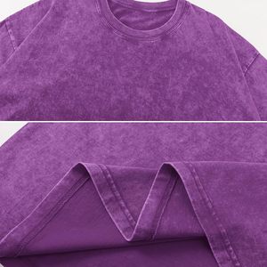 T-shirt ample violet pour homme en coton délavé à l'acide, manches courtes, col rond, coupe décontractée en jersey - Product Image 5