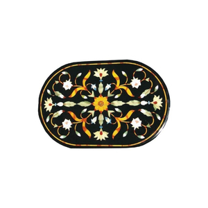 Dessus de table en incrustation de marbre Assemblage facile Meubles de maison Artisanat floral Pietre Dure Incrusté Semi-précieux Fait à la main Design moderne Noir - Product Image 1