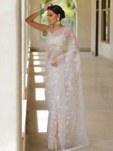 El último diseñador de seda de organza suave con hilo blanco Work Party Festival Saree de Fab Zone High Quality Women's - Product Image 2