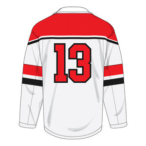 Jersey de Hockey personalizado blanco, rojo y negro para hombre, ropa deportiva de retazos ligera de manga larga, camiseta de entrenamiento atlético cómoda - Product Image 3