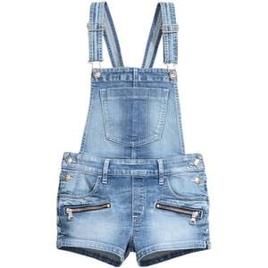 Denim High Quality <b>Short</b> <b>Dungaree</b> for Women Light Wash Distressed Vintage Effortless Style Bib Overall Button Printed Trendy - Product Image 6