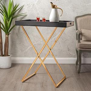 Bandeja de servicio de metal de lujo de gama alta con soporte de diseñador extraíble acabado pulido dorado para uso en el hogar eventos Fiesta Hotel - Product Image 4