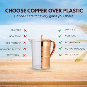 Recién llegado, jarra de diseñador de cobre puro de 2200ml resistente, Metal 100% con tapa y asa para beneficios de salud ayurvédicos - Product Image 4