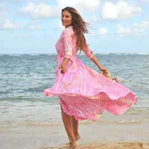 Robe d'été élégante et sexy pour femmes, tissu en lin, manches 3/4 longues et attrayantes avec impression Tie Dye Fashion New Arrival - Product Image 2