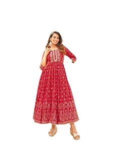 Collection de travail de broderie de robe de style imprimé feuille de rayonne lourde pour les femmes - Product Image 1