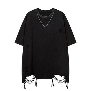 Logo personnalisé Designer plaine de haute qualité 2024 T-shirts en gros vierge en détresse Vintage hommes T-Shirt - Product Image 3